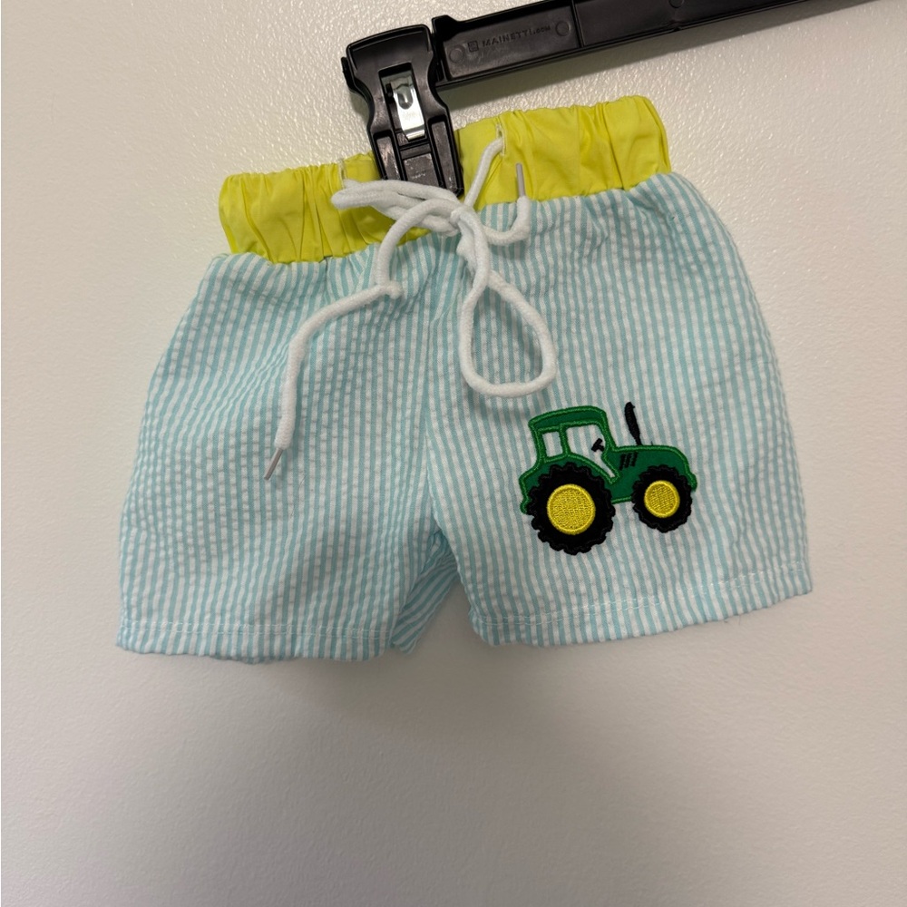 Kids Swim Trunks with Tractor Design